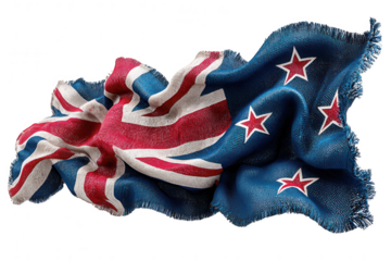 New zealand and british flags are isolated on transparent background