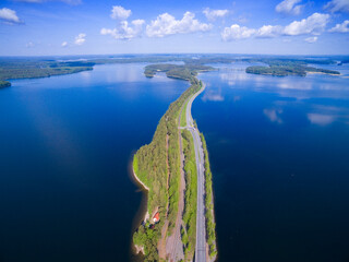 Aerial view of Punkaharju Ridge - an esker in South Savo, southeastern Finland