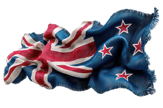 New zealand and british flags are isolated on transparent background