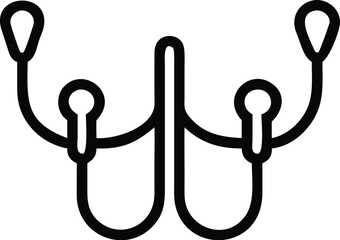 Vector art of a simple line drawing shows an elegant chandelier with multiple lights, suggesting a luxurious interior