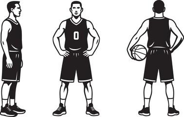 Men Basketball Players Posing in Uniform Silhouette