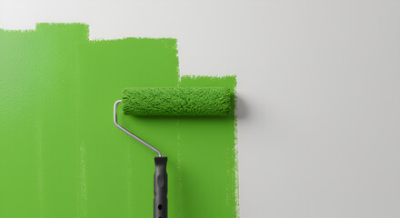 Green Paint Roller on Wall Application
