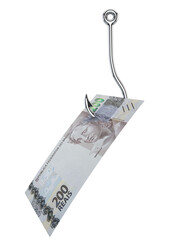 R$200 Brazilian Money Hooked on a Fishing Hook – Conceptual Image of a Financial Trap..