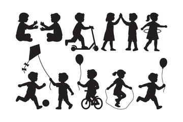 Children Playground Activity Bundle, Childhood Play Silhouette Vector Collection 