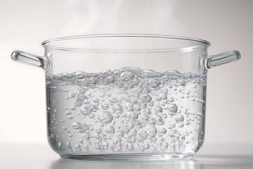  Transparent pot with boiling water and steam