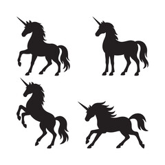 Mythical Unicorn Horse Silhouettes Vector Fantasy Collection 