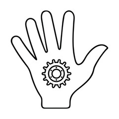 Obraz premium Hand outline holding gear symbol illustrating technology concept for engineering and problem solving