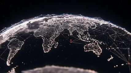 A detailed digital globe showcasing interconnected continents and cities with glowing network lines - Powered by Adobe