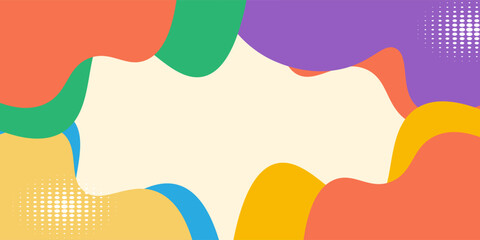 Colorful abstract background with organic fluid shapes and halftone accents.