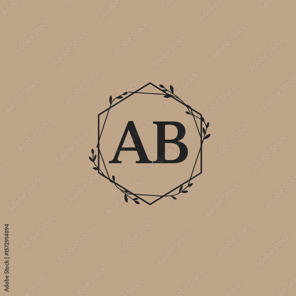 Poster elegant monogram logo design featuring the letters ab enclosed within a stylish hexagonal frame ador