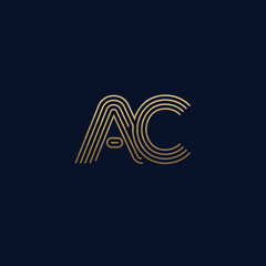 A sleek and modern golden AC letter monogram logo design, featuring refined parallel lines on a sophisticated dark blue background, perfect for premium branding.
