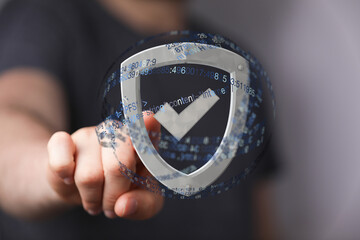Digital shield concept.  Data security, online safety, and system protection.