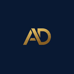 A sleek, modern golden AD monogram logo design on a deep blue background, symbolizing luxury, branding, and professional identity.