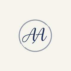 Elegant initial logo design featuring intertwined letter A's in a circular frame, perfect for businesses seeking a sophisticated and minimalistic brand identity.