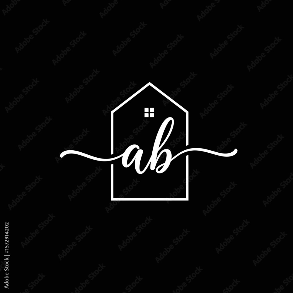 Fototapete elegant real estate logo design featuring a stylized house outline and flowing script initials, perf
