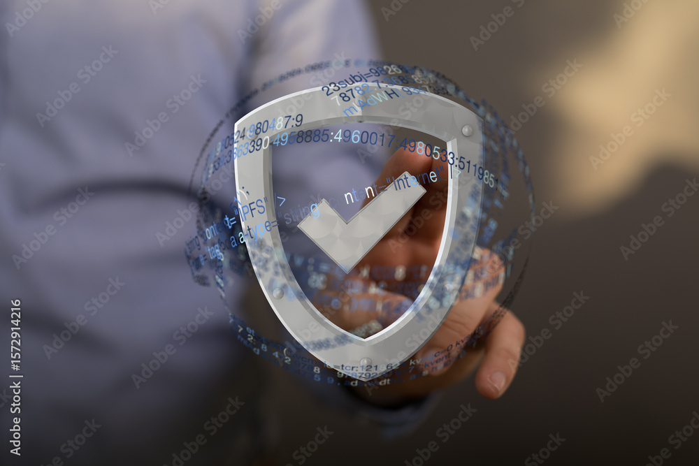 Poster secure your digital assets. shield icon symbolizes online protection and data security.