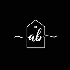 Elegant real estate logo design featuring a stylized house outline and flowing script initials, perfect for branding a modern property business with sophistication.