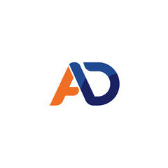 A sleek, contemporary graphic design abstractly representing the letters A and D in vibrant orange and deep blue, ideal for corporate branding.