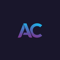 A modern logo design featuring the intertwined letters AC, rendered in a gradient of blue and purple hues against a dark background, representing a tech or creative brand.