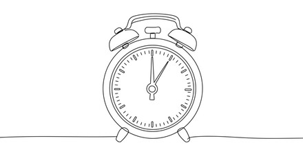 Line art alarm clock on minimalistic background