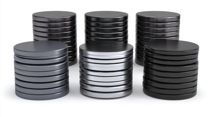 Geometric Arrangement of Metallic Discs in Varied Shades Stacked Neatly on a White Background