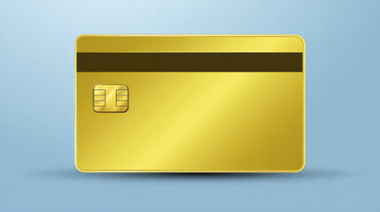 Golden Credit Card with Black Stripe on Light Blue Background Representing Luxury and Financial Transactions