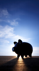 Silhouette of a Piggy Bank Against a Sunset Sky Symbolizing Personal Savings and Financial Growth