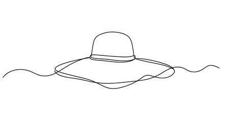 Line art straw hat floating on water
