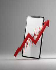 Smartphone Displaying Increasing Growth Graph with Red Arrow Indicating Positive Business Trends and Financial Success