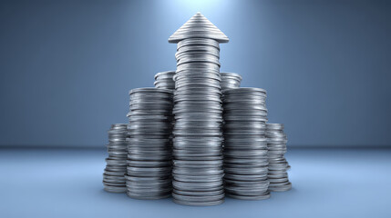 Stack of Coins Forming an Upward Arrow Symbolizing Financial Growth and Investment Success