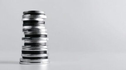 Stack of Silver Coins Isolated on a White Background Representing Wealth and Investment in Finance