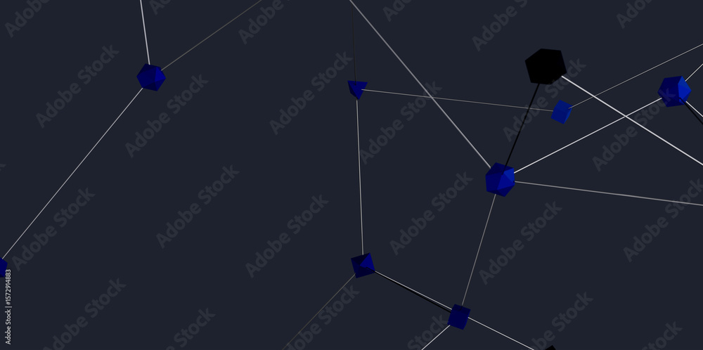 Aufkleber stock photo of abstract network connection with blue cubes on dark background. ideal for technology,