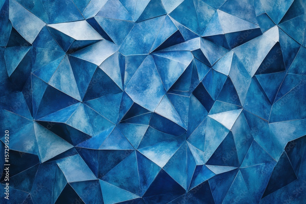 Poster vibrant blue triangle polygons create an abstract backdrop with depth and texture for creative proje