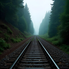 Fototapeta premium A railway track completely buried under a landslide, blocking all transportation