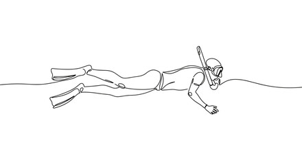 Diving person snorkeling underwater in a minimalist design