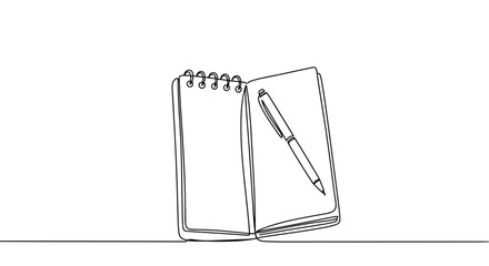 Open notebook with a pen on a minimalist background