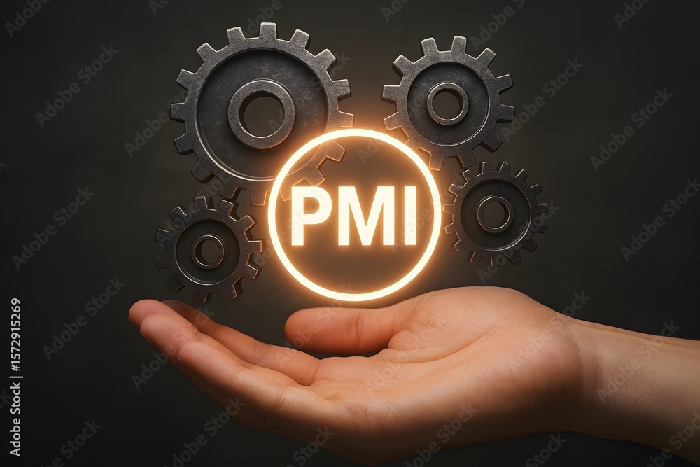 Poster pmi project management integration gears hand business strategy collaboration teamwork solution deve