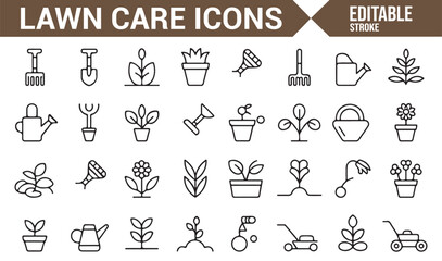 Lawn and Garden Care Icons for Planting, Watering, and Yard Work