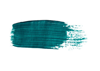 A textured turquoise paint stroke on a light background, showcasing vibrant color and brush marks. Ideal for artistic, design, or abstract concepts.