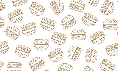 Burger Fast food background. Seamless burger pattern in doodle style.