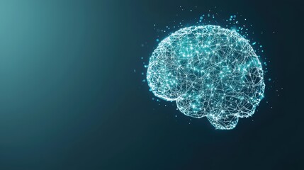 Networking Digital Connection Network of interconnected nodes and lines forming a human brain shape, blue and white colors, dark background, symbolizes artificial intelligence
