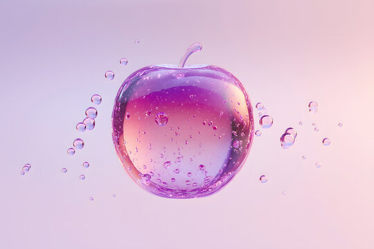 Juicy Red And Yellow Semi-Transparent Liquid Apple Floating 3D Art
