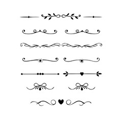 flowers, design elements.Vector design element.Gold text dividers doodle set. Wedding decorative elements. ornament, borders, floral, vintage line separators. Hand drawn vector illustration.