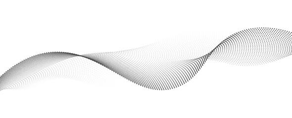 Flowing dots particles wave pattern halftone gradient curve shape isolated on white background. Vector in concept of technology, science, music, modern. vector
