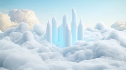 Cloudy Ski in Urban Settings Cityscape with skyscrapers reaching into a cloudy sky, creating a contrast between nature and human made structures