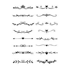 flowers, design elements.Vector design element.Gold text dividers doodle set. Wedding decorative elements. ornament, borders, floral, vintage line separators. Hand drawn vector illustration.