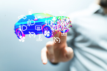 Modern car technology, digital dashboard, vehicle maintenance, auto repair, diagnostics, service, inspection.