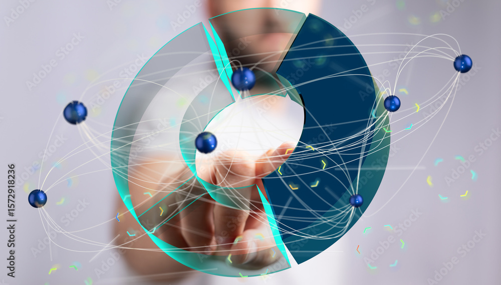 Poster interactive visualization of global network connections and data analysis. perfect for tech, busines