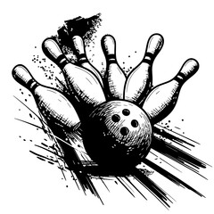 Bowling Strike: A striking, artistic rendition of a bowling ball hurtling towards a cluster of pins. The image conveys dynamic action and potential success in the game of bowling.
