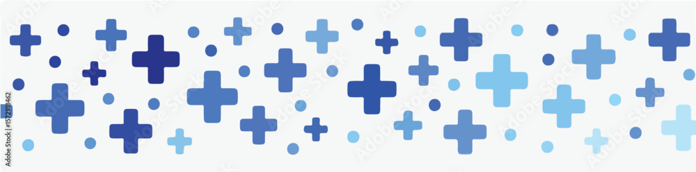 Poster a seamless pattern of various blue crosses and dots on a light background creating a playful and mod